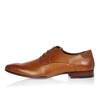 Brown smart leather textured panel shoes